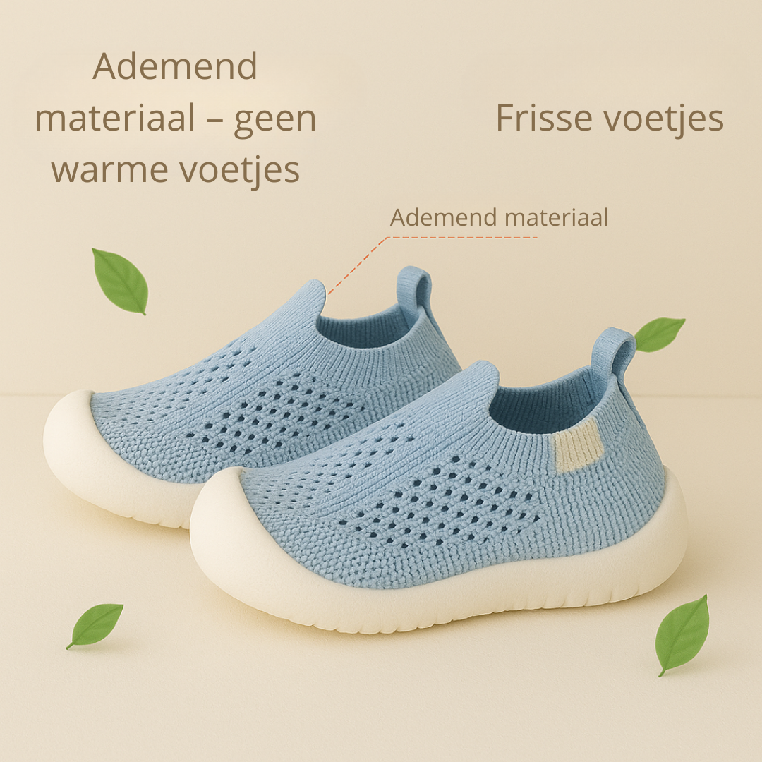 "Ademende kindersneakers met antislipzolen in pastelkleuren. Comfortabele schoenen voor avontuurlijke kinderactiviteiten."