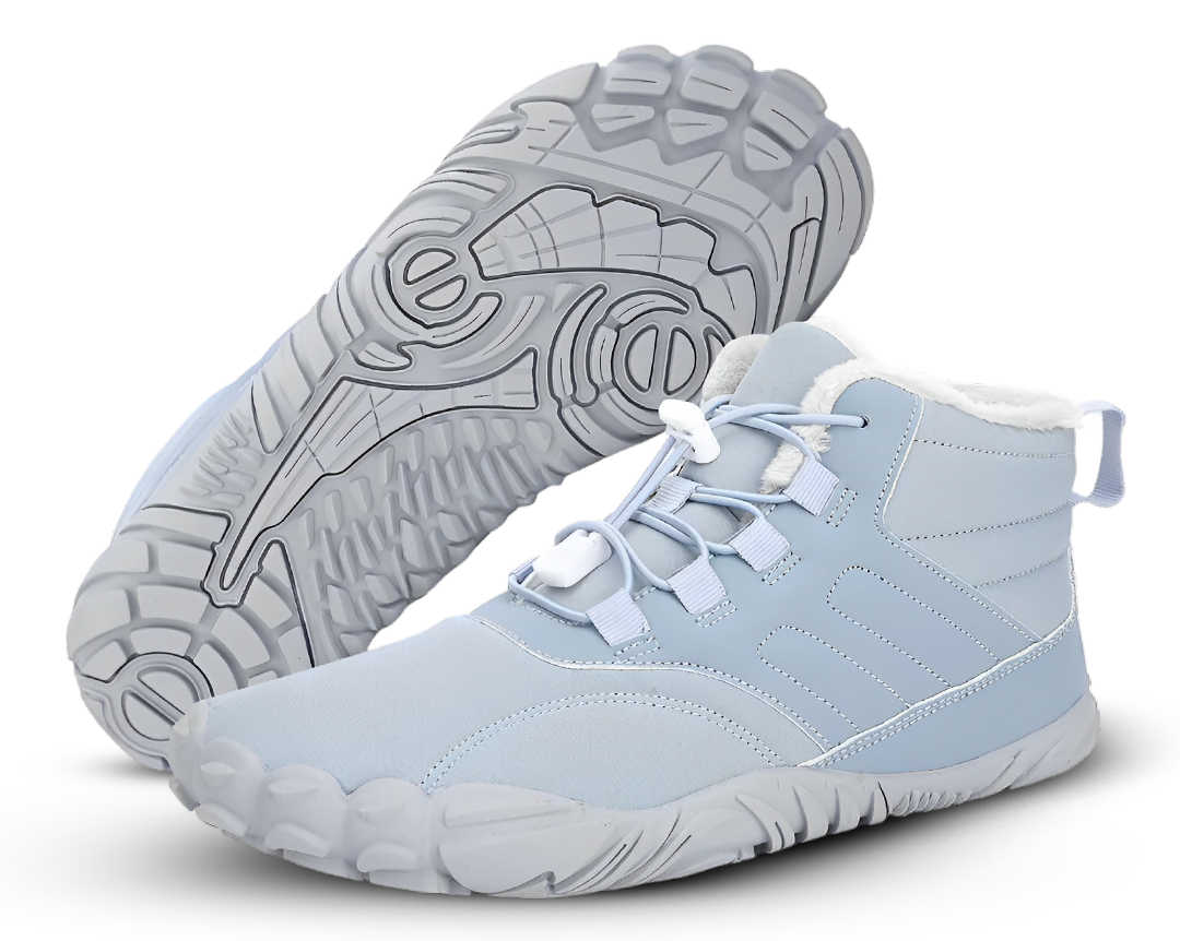 "ArcticBare Flex winter barefoot schoenen, antislip, waterdicht, uniseks, outdoor, zwart met rubberen zolen."