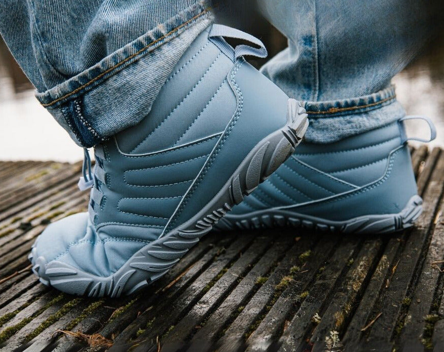 "ArcticBare Flex winter barefoot schoenen, antislip, waterdicht, uniseks, outdoor, zwart met rubberen zolen."