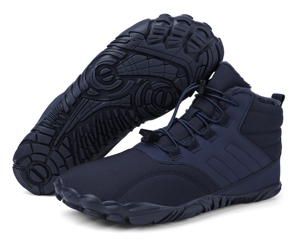 "ArcticBare Flex winter barefoot schoenen, antislip, waterdicht, uniseks, outdoor, zwart met rubberen zolen."