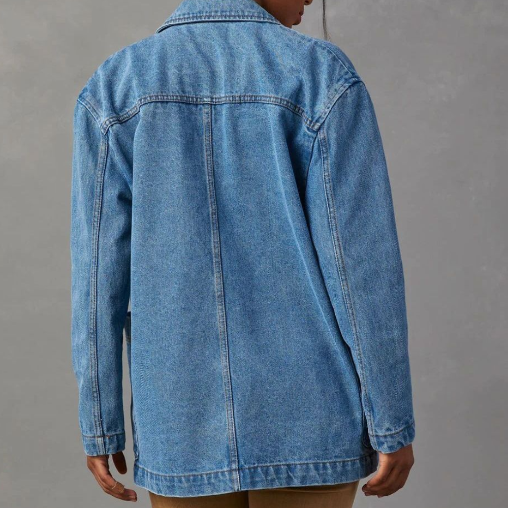 Blauwe denim damesjas, casual stijl, ideaal voor lente en zomer, veelzijdig en trendy, perfect voor modieuze outfits.