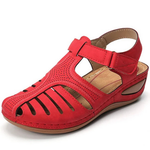 Bruine orthopedische sandalen in Romeinse stijl voor dames met klittenband en PU-leer, ideaal voor comfort en stijl.