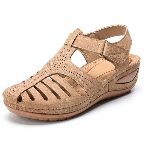 Bruine orthopedische sandalen in Romeinse stijl voor dames met klittenband en PU-leer, ideaal voor comfort en stijl.