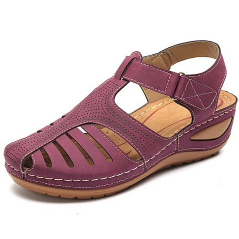 Bruine orthopedische sandalen in Romeinse stijl voor dames met klittenband en PU-leer, ideaal voor comfort en stijl.