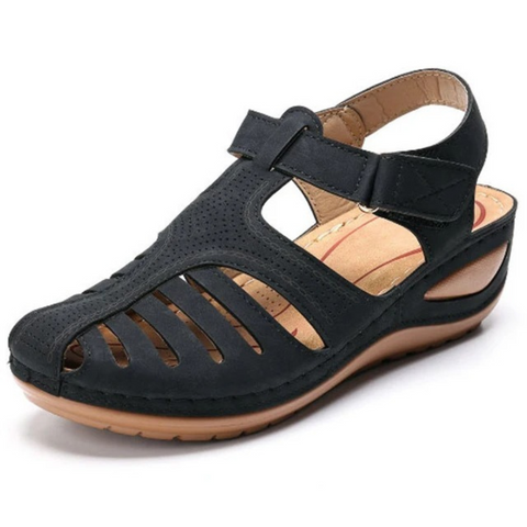 Bruine orthopedische sandalen in Romeinse stijl voor dames met klittenband en PU-leer, ideaal voor comfort en stijl.