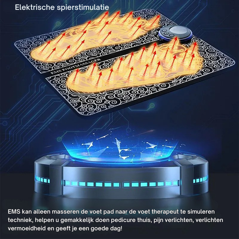 "Callen EMS voetmassage kussen, zwart en compact, met elektrische spierstimulatie voor ontspanning en verbeterde doorbloeding