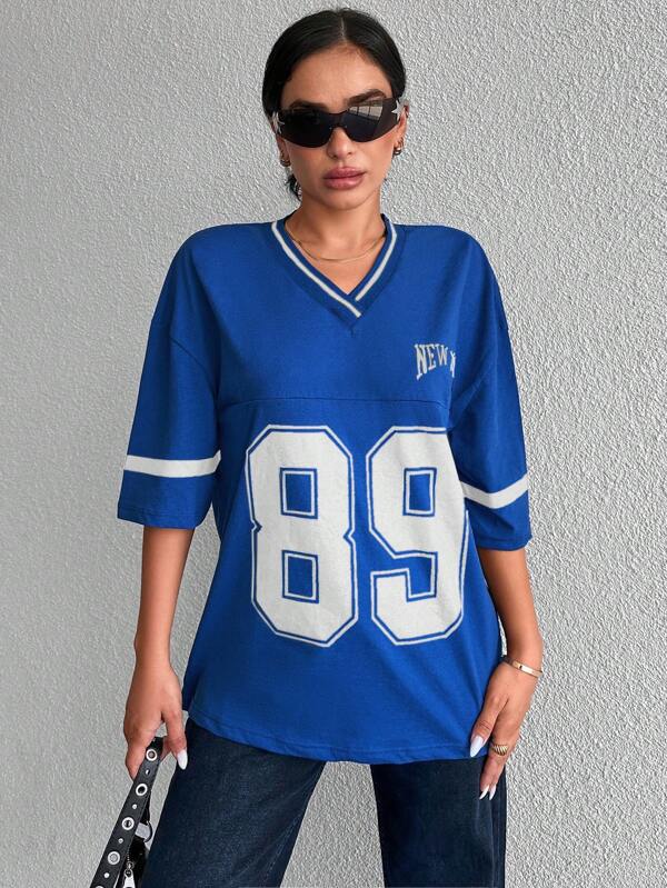 "Casual oversized dames baseball shirt in diverse kleuren met '89' print, relaxte pasvorm en zachte stof voor elke gelegenhei