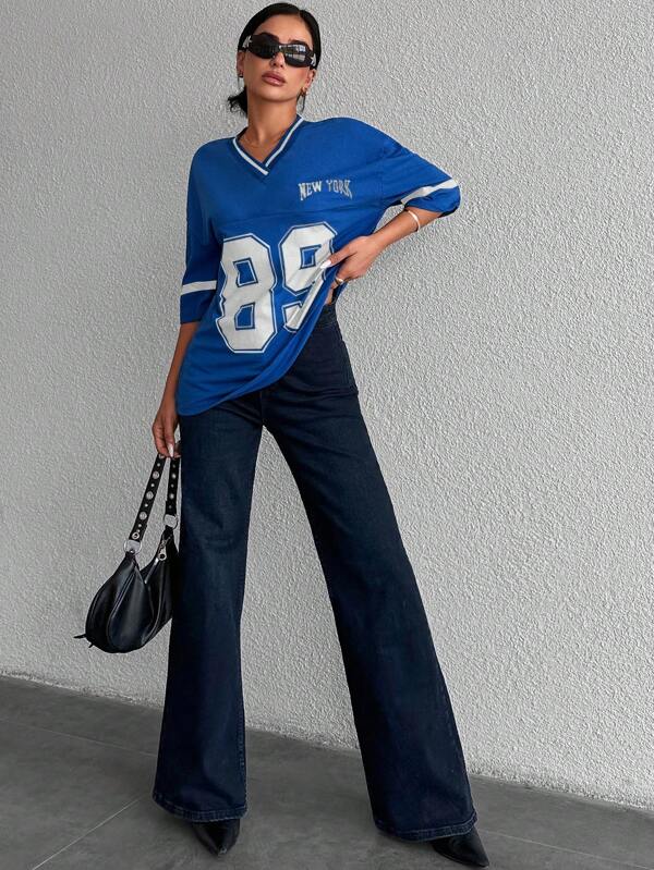 "Casual oversized dames baseball shirt in diverse kleuren met '89' print, relaxte pasvorm en zachte stof voor elke gelegenhei