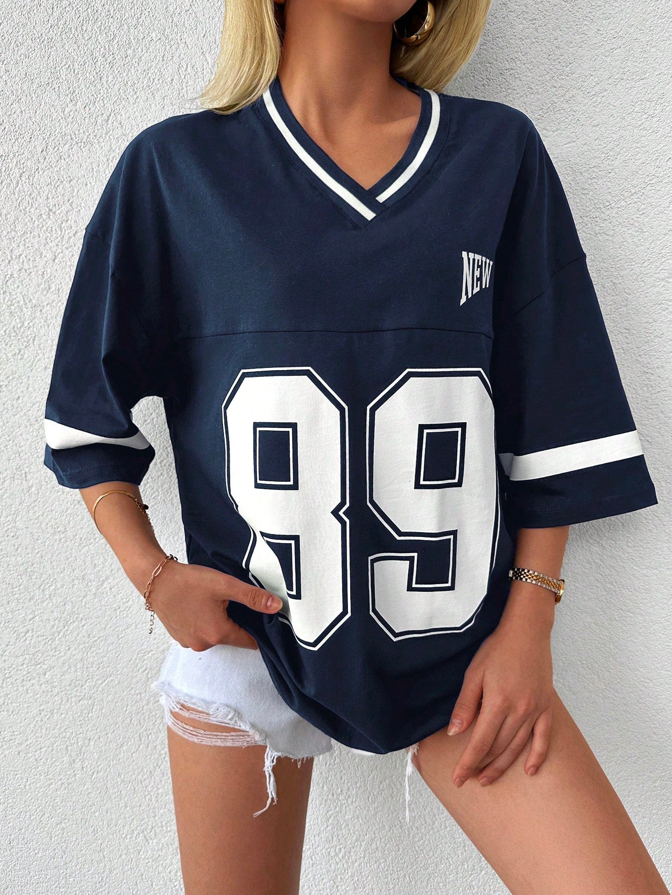 "Casual oversized dames baseball shirt in diverse kleuren met '89' print, relaxte pasvorm en zachte stof voor elke gelegenhei