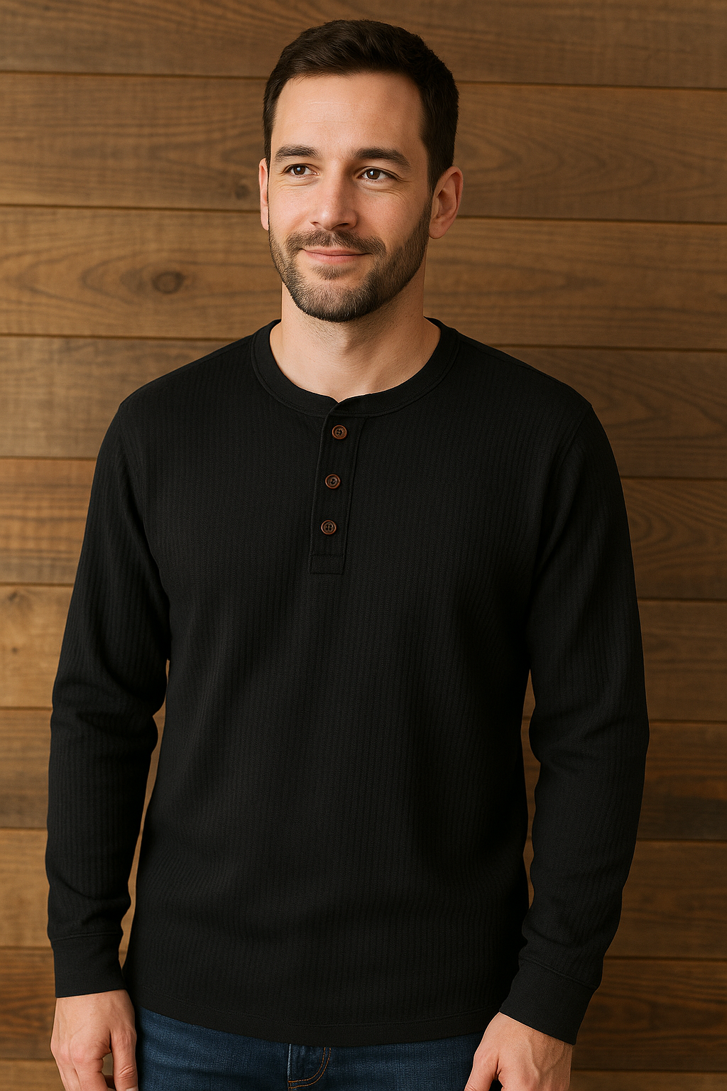 "Comfortabel heren Henley shirt, grijze wafelstructuur, met knoopsluiting, casual en sportieve stijl voor elke gelegenheid."