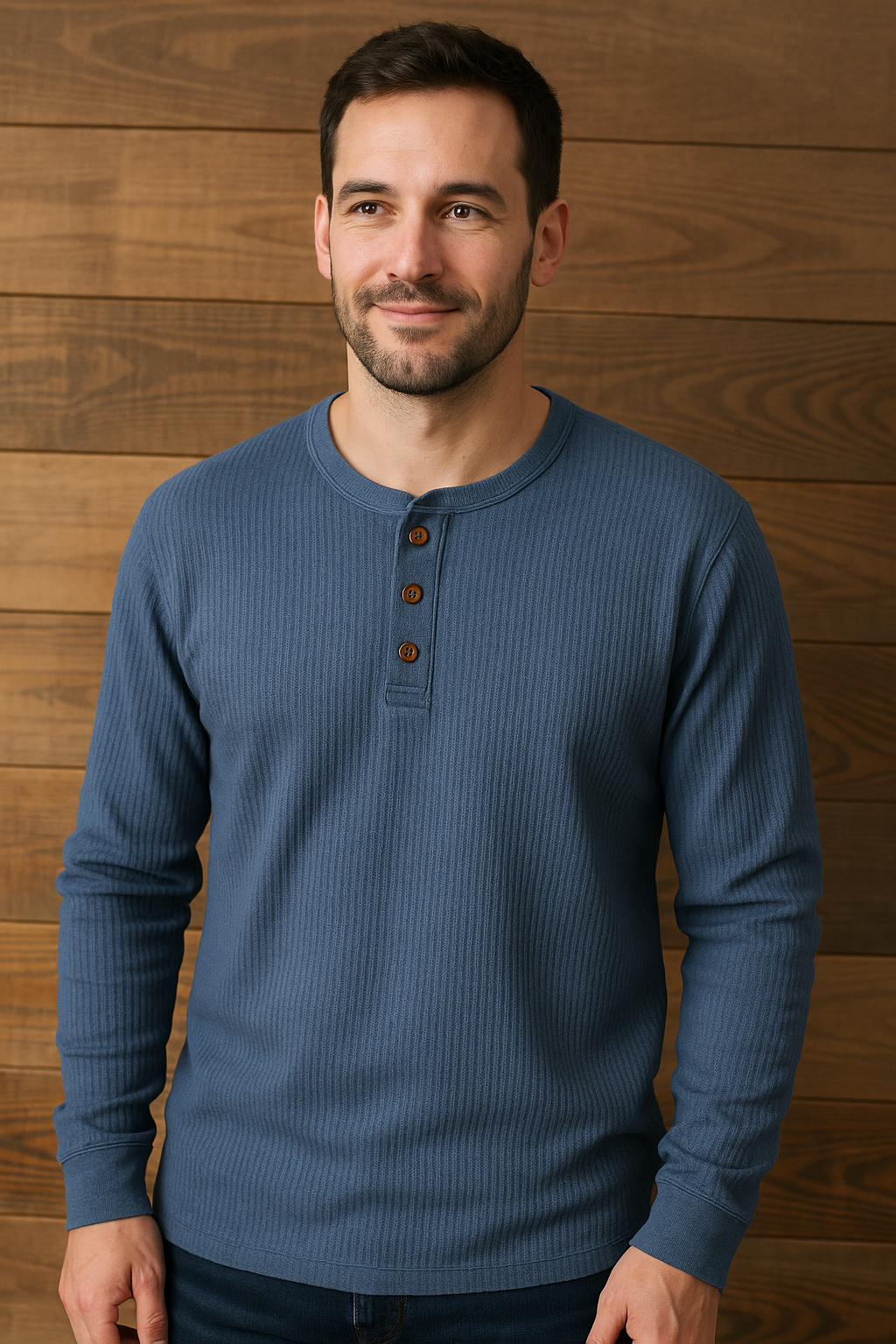 "Comfortabel heren Henley shirt, grijze wafelstructuur, met knoopsluiting, casual en sportieve stijl voor elke gelegenheid."