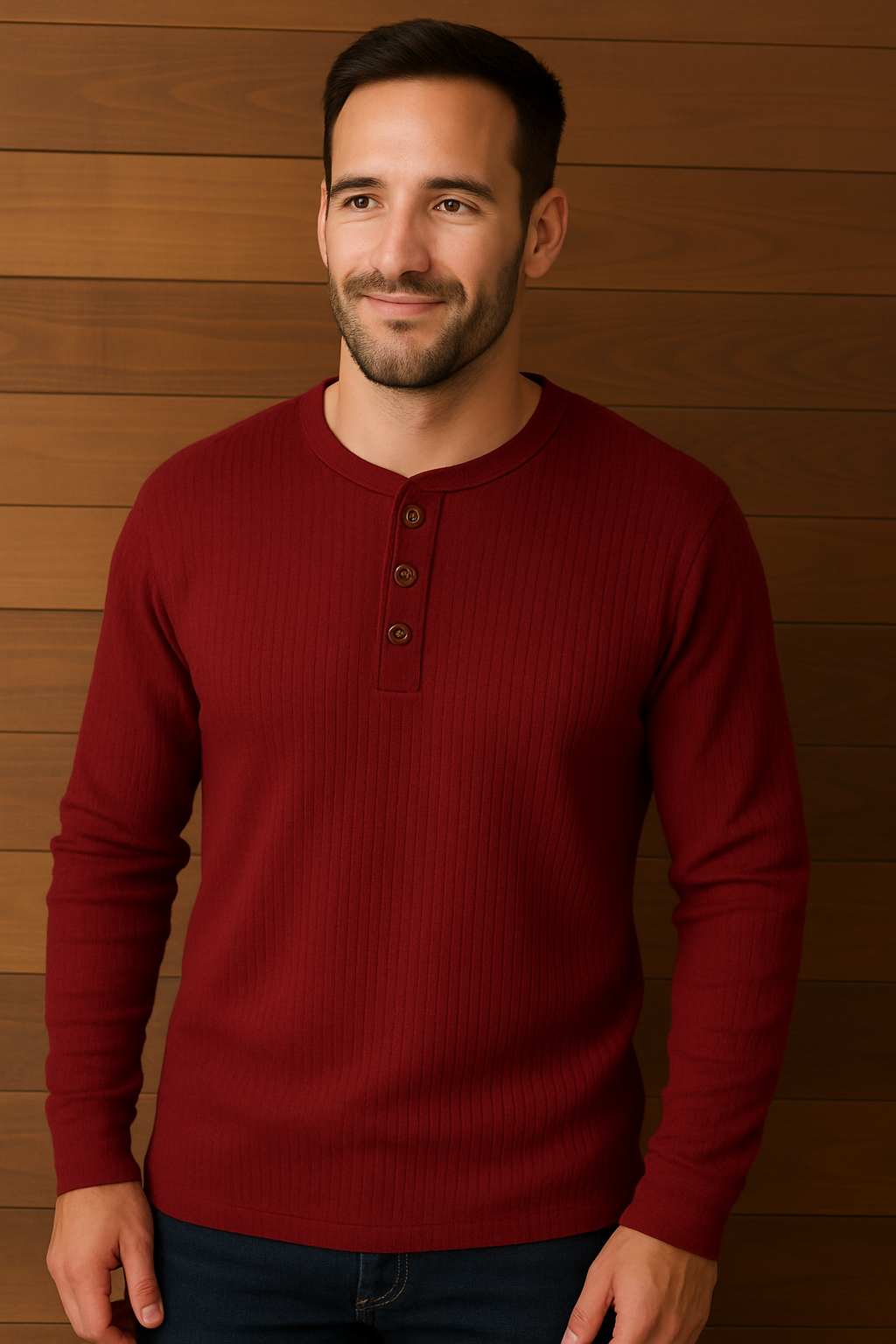 "Comfortabel heren Henley shirt, grijze wafelstructuur, met knoopsluiting, casual en sportieve stijl voor elke gelegenheid."