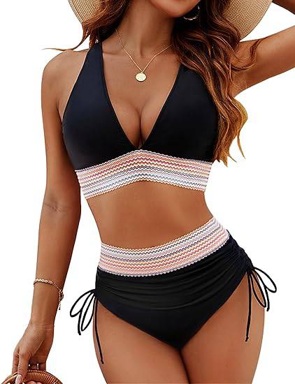 "Corrigerende rode bikini met buikcontrole en kleurblokontwerp voor dames, high-waisted en stijlvolle pasvorm"