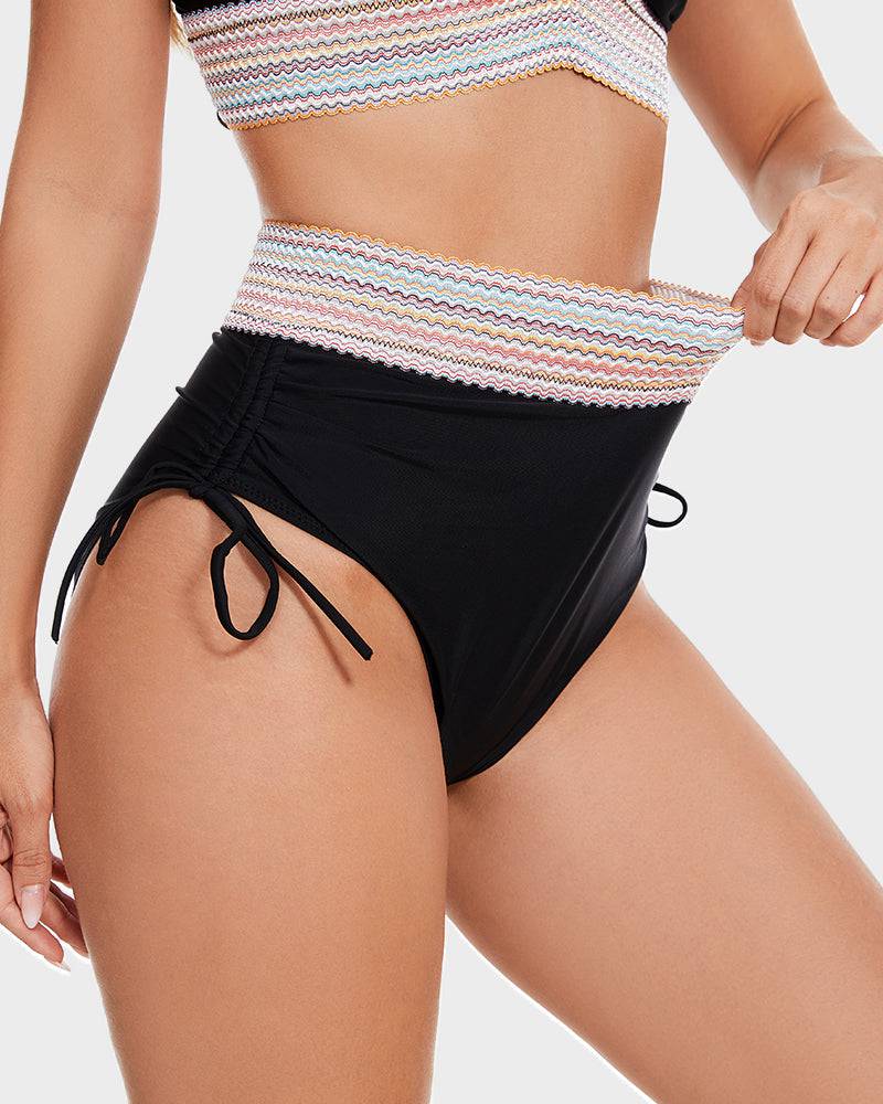 "Corrigerende rode bikini met buikcontrole en kleurblokontwerp voor dames, high-waisted en stijlvolle pasvorm"
