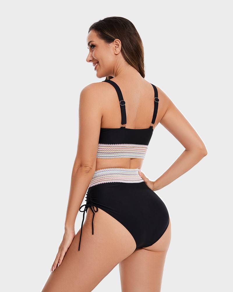 "Corrigerende rode bikini met buikcontrole en kleurblokontwerp voor dames, high-waisted en stijlvolle pasvorm"
