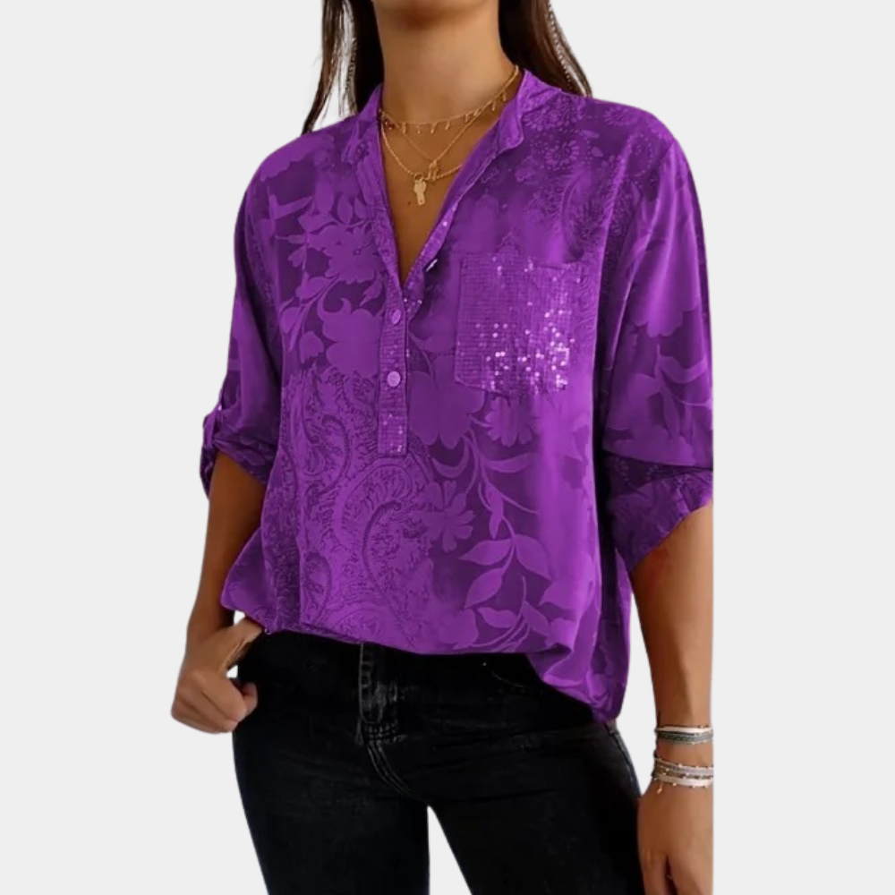 "Dames blouse met verstelbare mouwen, luchtige zomerstijl, ideaal voor casual en zakelijke outfits."