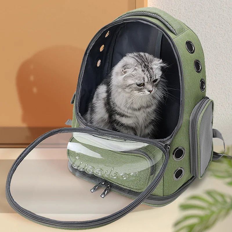 "Dierenvervoer Rugzak, transparant en ademend, met verstelbare riemen voor huisdiercomfort en zicht tijdens reizen."