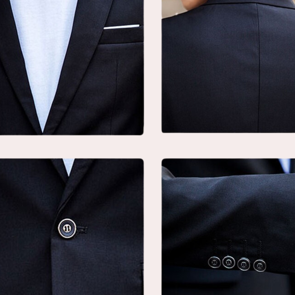 "Donkerblauw herenpak slim fit, formele kleding, elegante stijl, geschikt voor formele gelegenheden, moderne en luxe uitstral