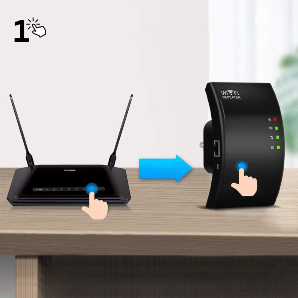"Draadloze WiFi-signaalversterker, compacte witte behuizing, plug-and-play, voor betere internetdekking in huis"