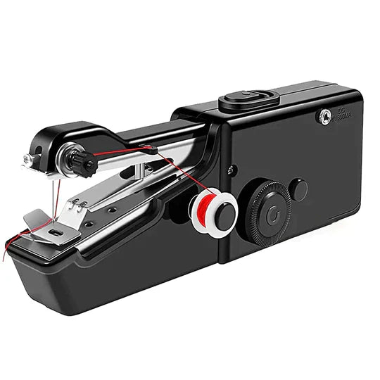 "Draagbare mini-naaimachine, compact en licht, ideaal voor hobbyprojecten; beschikbaar in roze, wit en zwart."