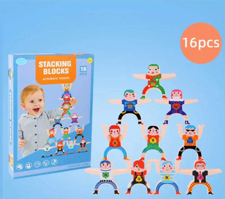 Educatief stapelspel met kleurrijke, houten blokken. Stimuleert creativiteit en motorische vaardigheden voor kinderen.