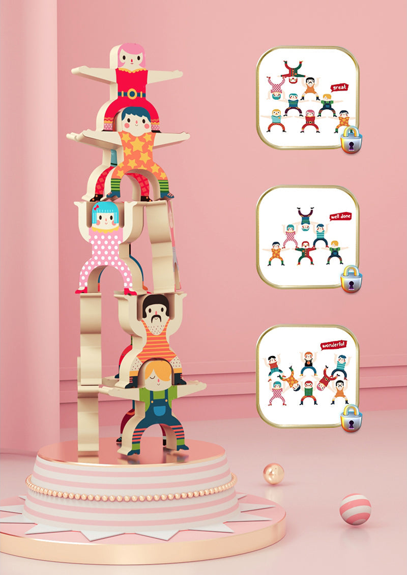 Educatief stapelspel met kleurrijke, houten blokken. Stimuleert creativiteit en motorische vaardigheden voor kinderen.