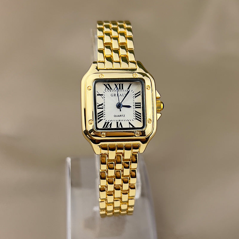 "Elegant quartz dameshorloge met vierkante wijzerplaat, verstelbare band en roestvrijstalen sluiting, perfect voor elke stijl