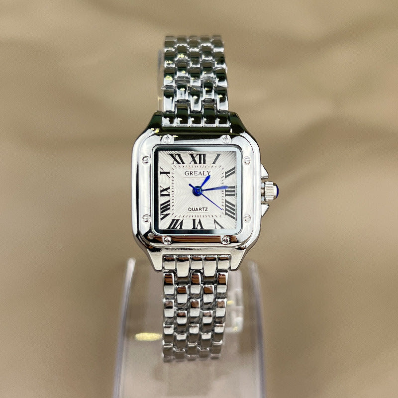 "Elegant quartz dameshorloge met vierkante wijzerplaat, verstelbare band en roestvrijstalen sluiting, perfect voor elke stijl