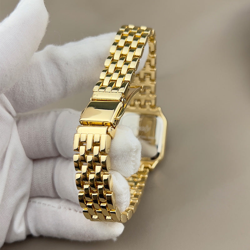 "Elegant quartz dameshorloge met vierkante wijzerplaat, verstelbare band en roestvrijstalen sluiting, perfect voor elke stijl