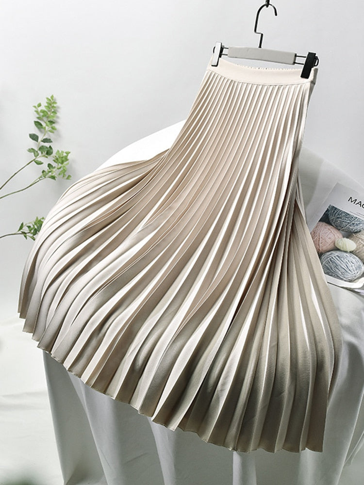 "Elegante Daleyza plissérok met hoge taille, luxe en speelvolle plissédetails, vrouwenkleding voor formele gelegenheden."