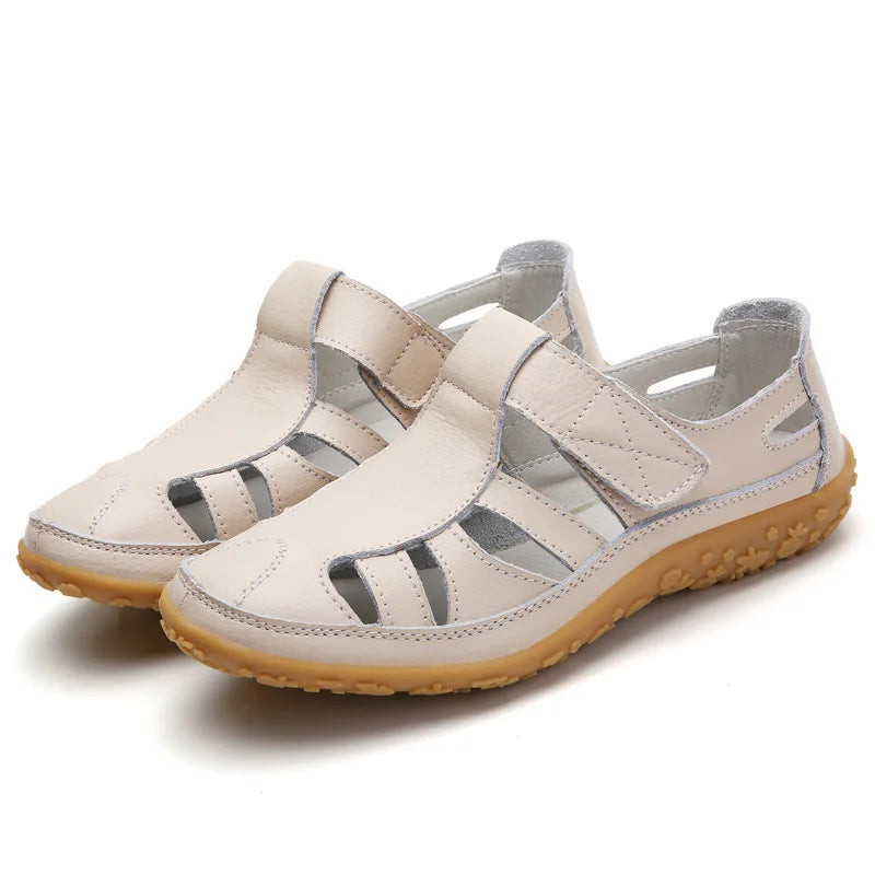 "Elegante dames sandalen met orthopedisch design en anti-slipzool, beige kleur, open teen, ideaal voor dagelijks gebruik."