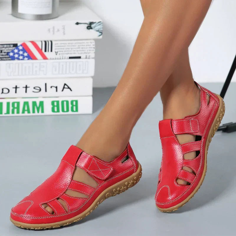 "Elegante dames sandalen met orthopedisch design en anti-slipzool, beige kleur, open teen, ideaal voor dagelijks gebruik."