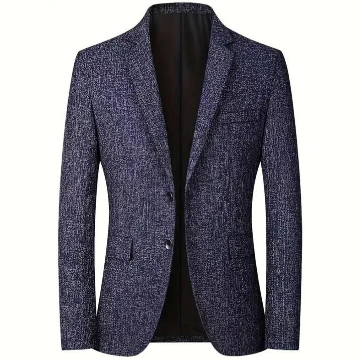 "Elegante herens blazer in marineblauw met klassiek ontwerp; veelzijdig voor elke gelegenheid en gemaakt van hoogwaardige sto