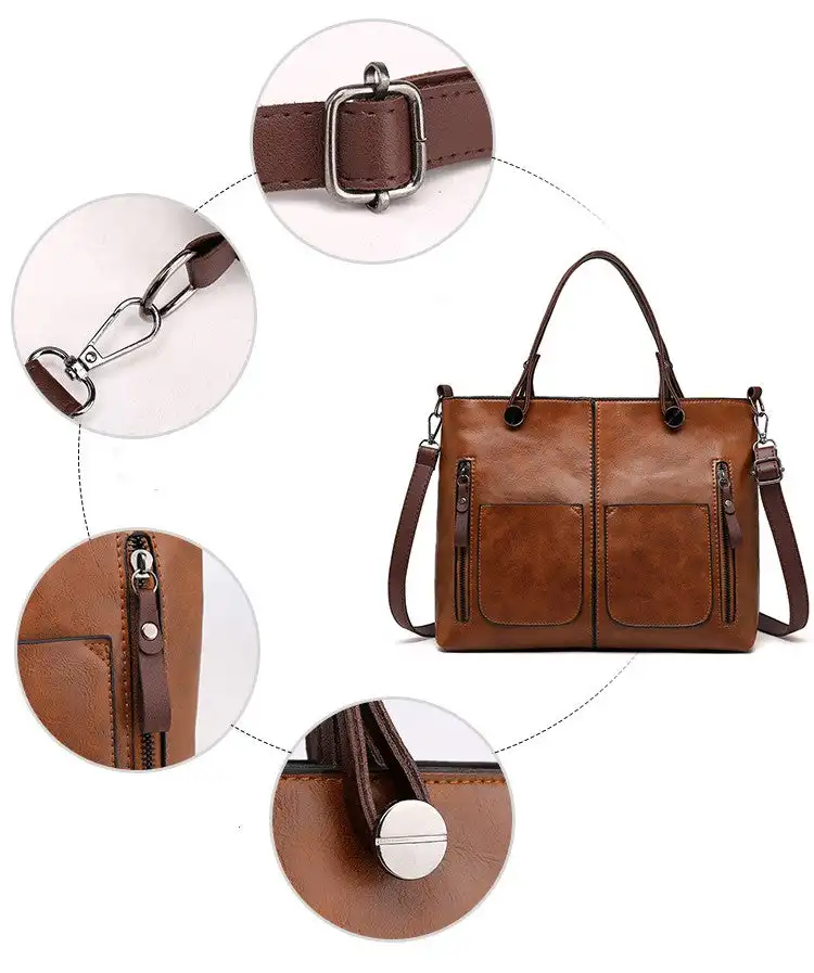 "Elegante leren schoudertas met magnetische sluiting, duurzaam bruin leer, verstelbare riem voor draagcomfort."