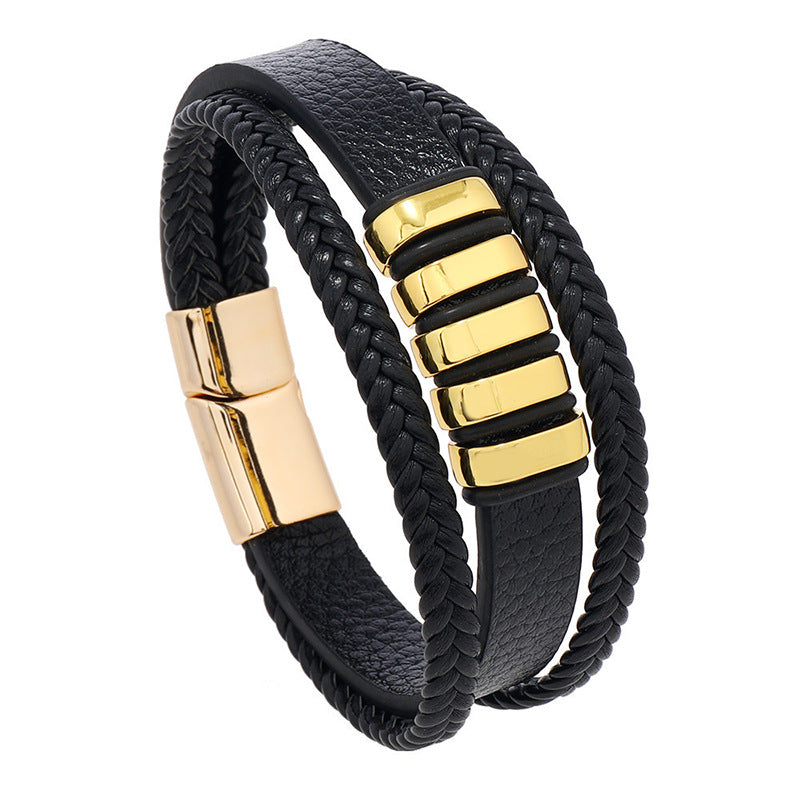 "Elegante verstelbare lederen armband met mannelijke uitstraling en magnetische sluiting, perfect voor moderne mannenstijl."