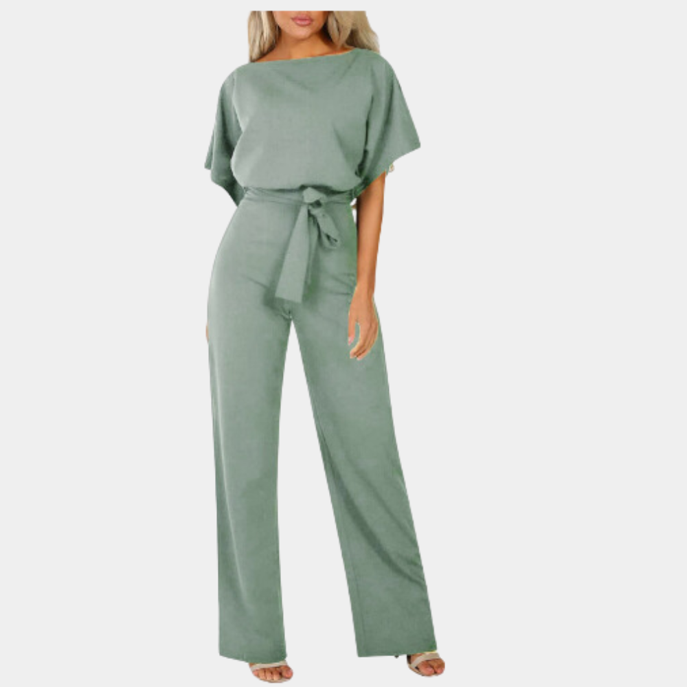 "Elegante zwarte dames jumpsuit met wijde pijpen, perfect voor zomerfeesten; tijdloze stijl en ultiem draagcomfort."