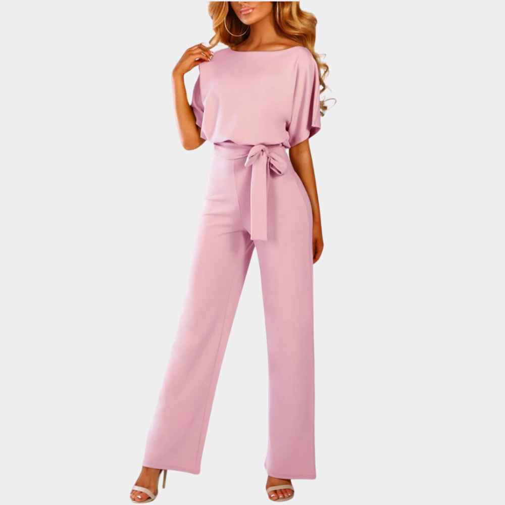 "Elegante zwarte dames jumpsuit met wijde pijpen, perfect voor zomerfeesten; tijdloze stijl en ultiem draagcomfort."