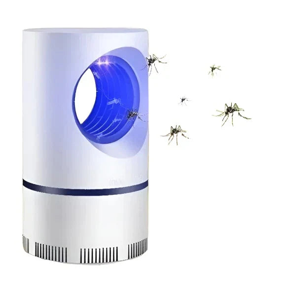 "Elektrische muggenlamp met LED Bionic Violet Wave technologie, moderne witte behuizing, ideaal voor insectenvrije nachten."