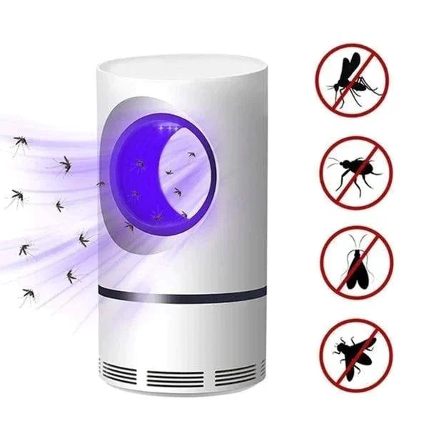 "Elektrische muggenlamp met LED Bionic Violet Wave technologie, moderne witte behuizing, ideaal voor insectenvrije nachten."