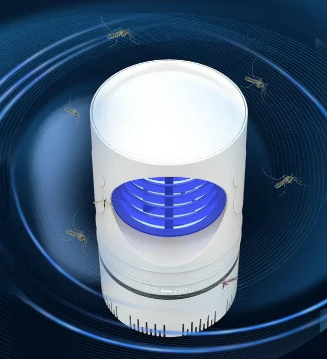 "Elektrische muggenlamp met LED Bionic Violet Wave technologie, moderne witte behuizing, ideaal voor insectenvrije nachten."