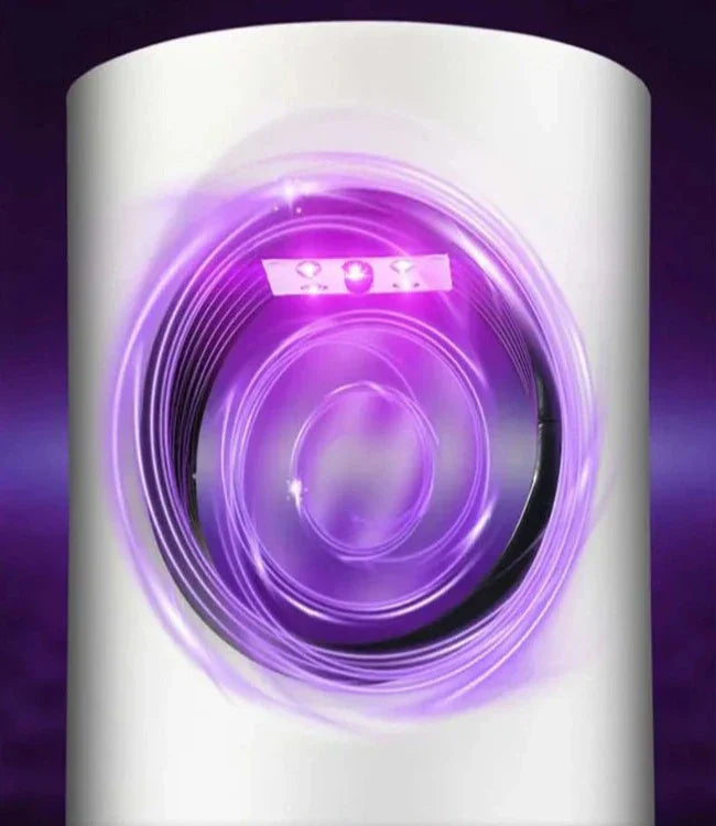 "Elektrische muggenlamp met LED Bionic Violet Wave technologie, moderne witte behuizing, ideaal voor insectenvrije nachten."