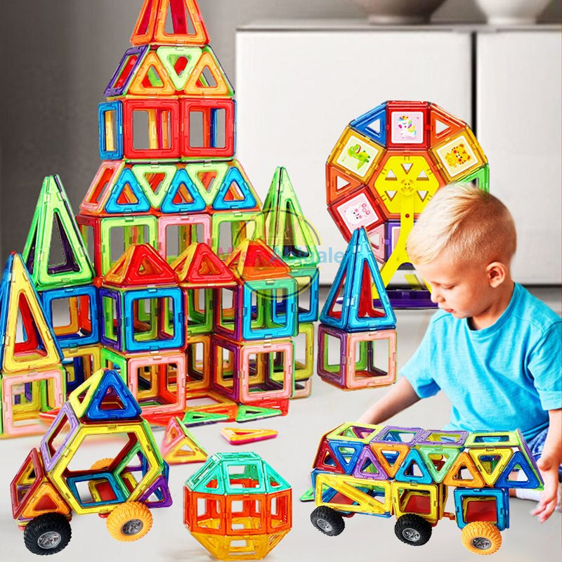 "Felgekleurde magnetische bouwblokken voor kinderen, geschikt voor diverse structuren en creaties, stimuleert creativiteit."