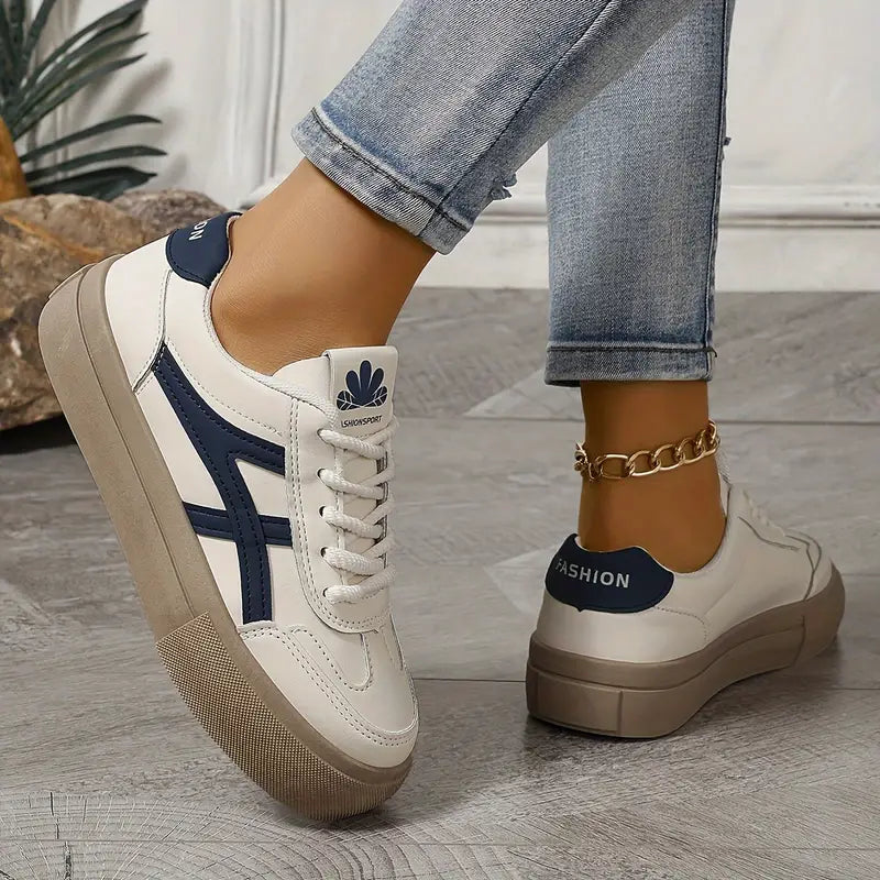 Fleur orthopedische sneakers voor dames, blauw en bruin, stijlvol en comfortabel, met ademend en duurzaam materiaal.