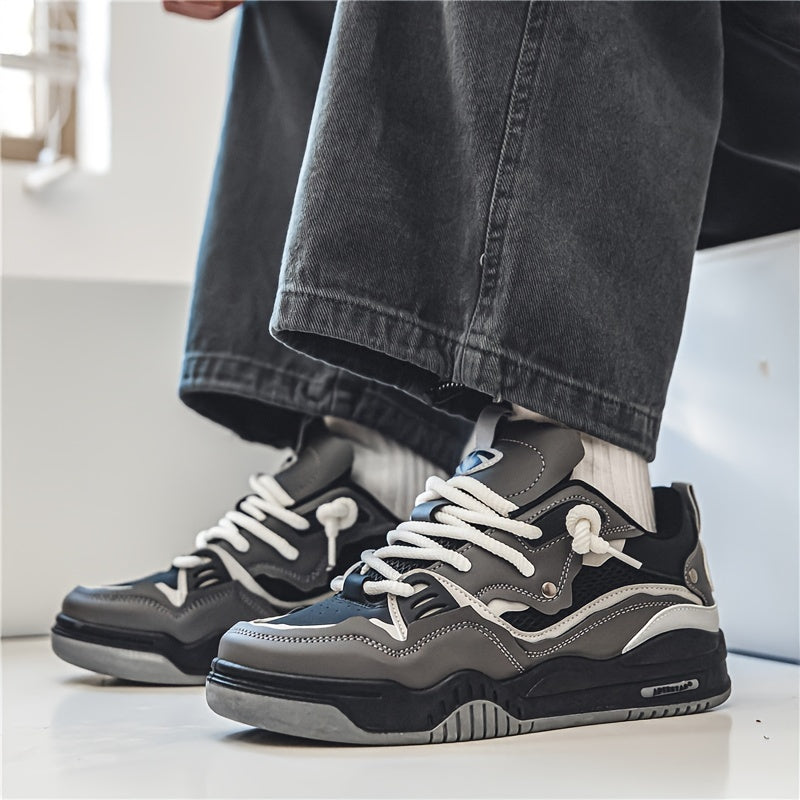 "Geometrische Ryker sneakers in geel, grijs of zwart voor heren, met ademend PU-materiaal en duurzame rubberzool."