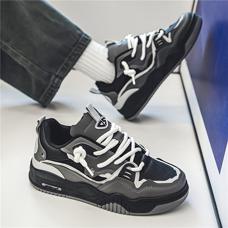 "Geometrische Ryker sneakers in geel, grijs of zwart voor heren, met ademend PU-materiaal en duurzame rubberzool."