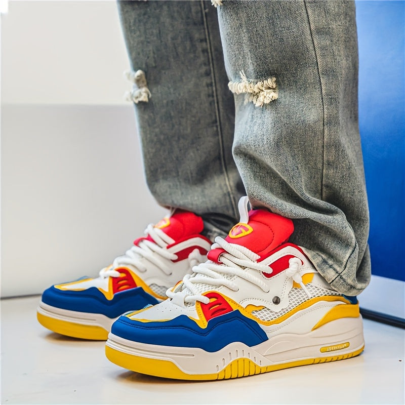 "Geometrische Ryker sneakers in geel, grijs of zwart voor heren, met ademend PU-materiaal en duurzame rubberzool."