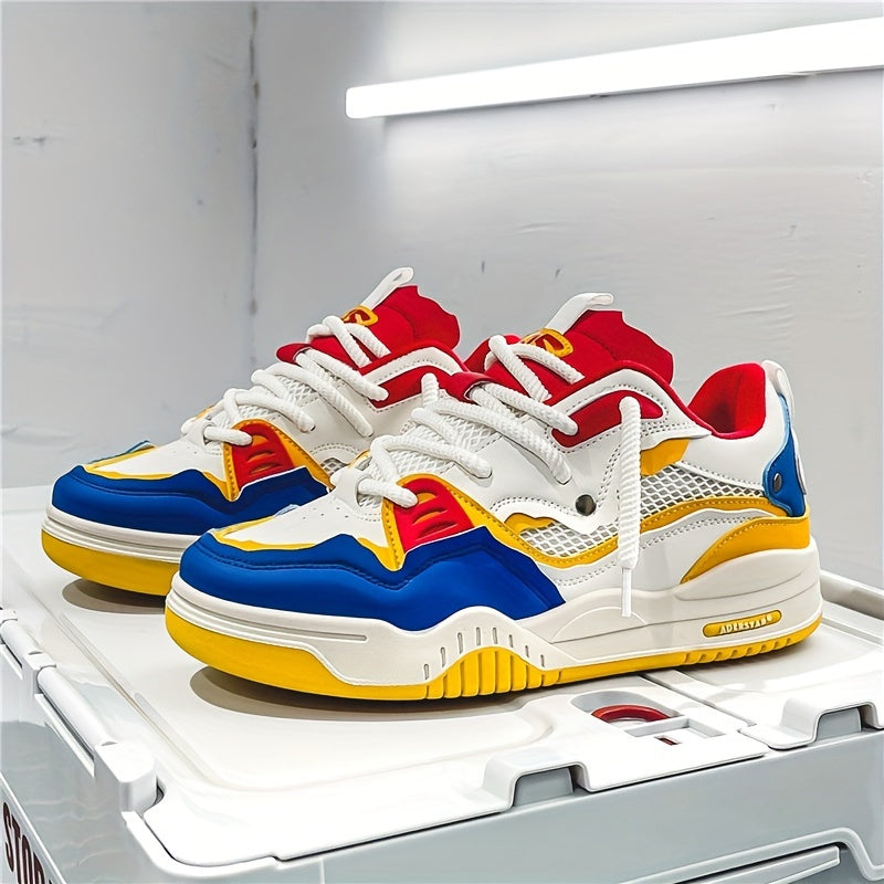 "Geometrische Ryker sneakers in geel, grijs of zwart voor heren, met ademend PU-materiaal en duurzame rubberzool."