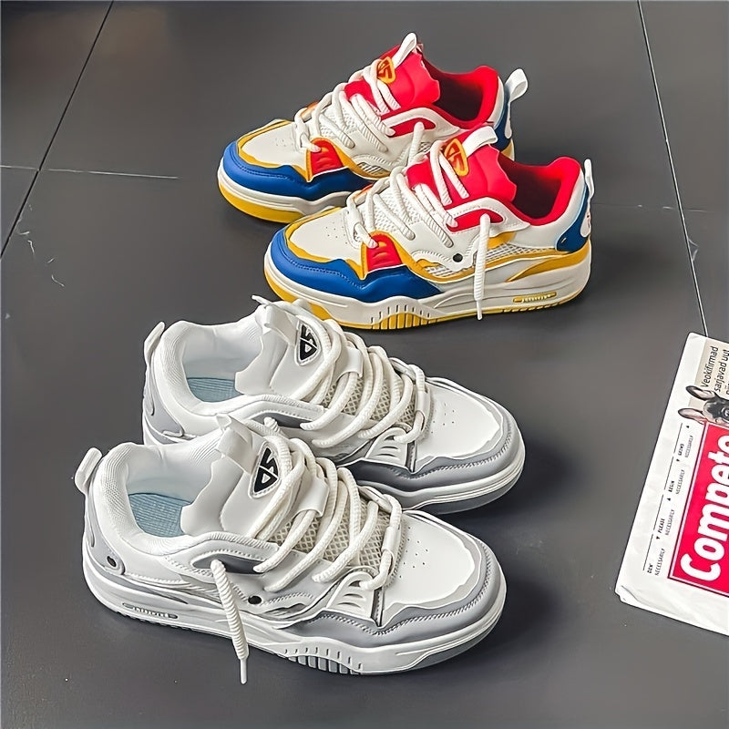 "Geometrische Ryker sneakers in geel, grijs of zwart voor heren, met ademend PU-materiaal en duurzame rubberzool."