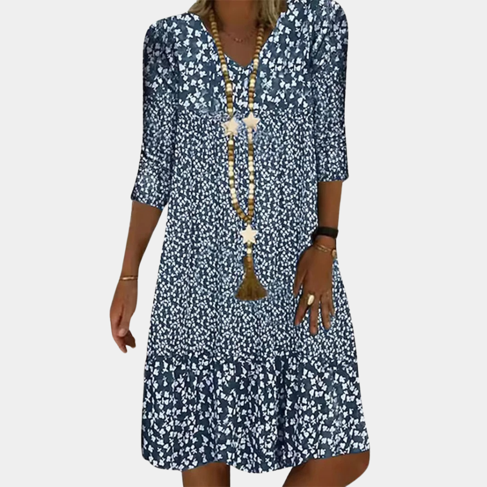 "Groene midi zomerjurk dames met V-hals en korte mouwen, elegante snit voor casual en chique gelegenheden."
