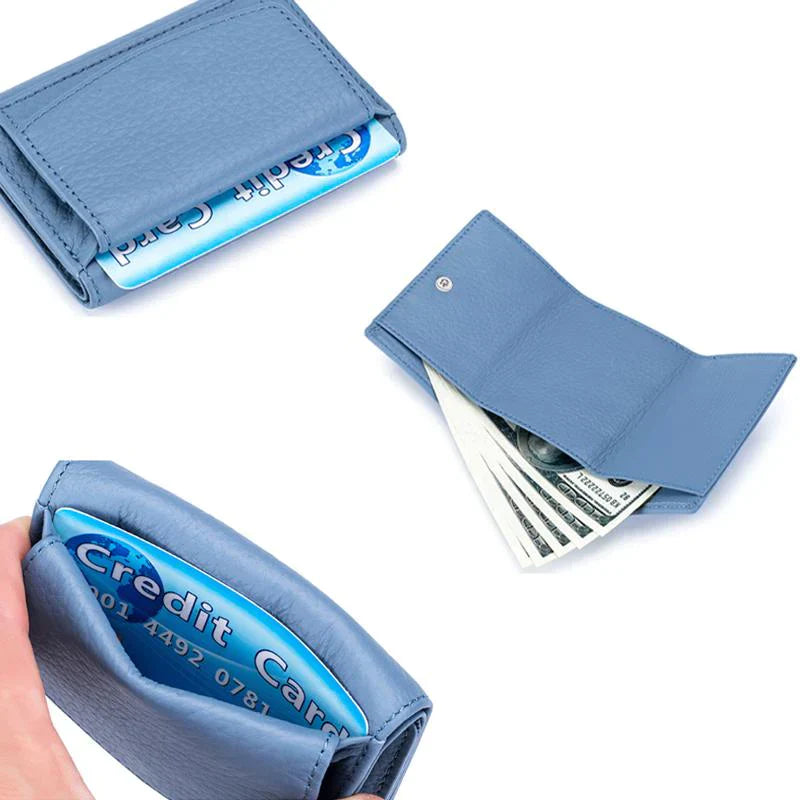 "Handgemaakte RFID portemonnee van zacht leer, stijlvol en veilig ontwerp, met meerdere opbergvakken, compact en duurzaam."